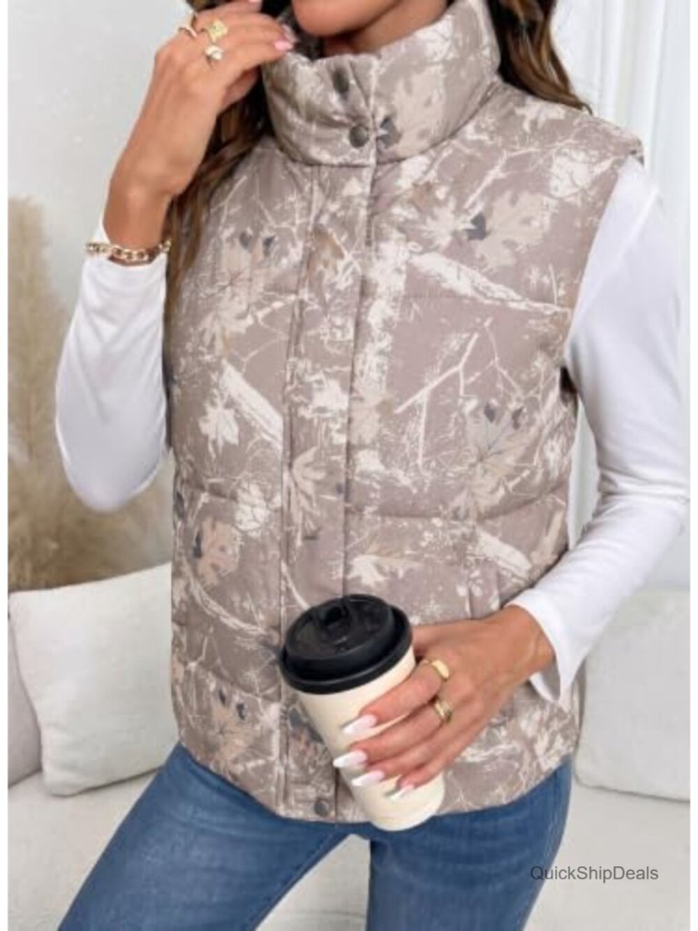 EVALESS Women Puffer Vest Camo Quilted - Picture 3 of 5